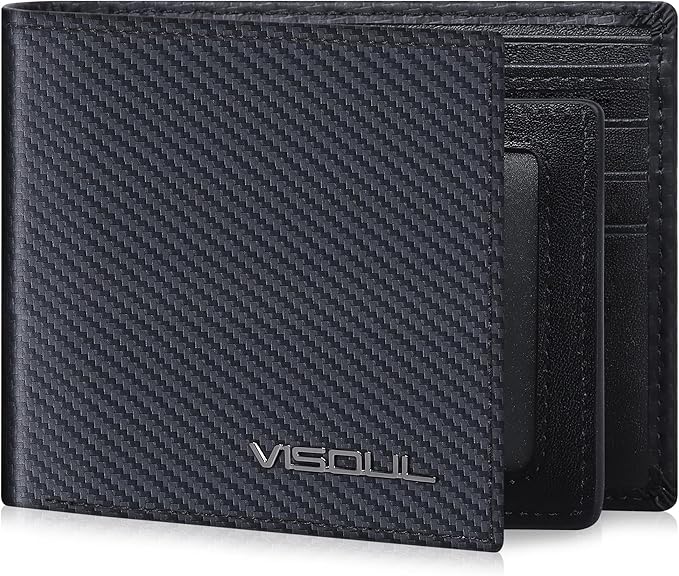 VISOUL Mens Carbon Fiber Leather Bifold Wallet by VISOUL