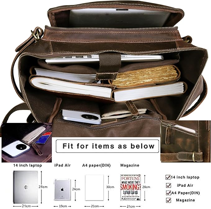 HLC Leather Brown Backpack For Men 17 Inch Genuine Laptop Backpack For Women - Image 6