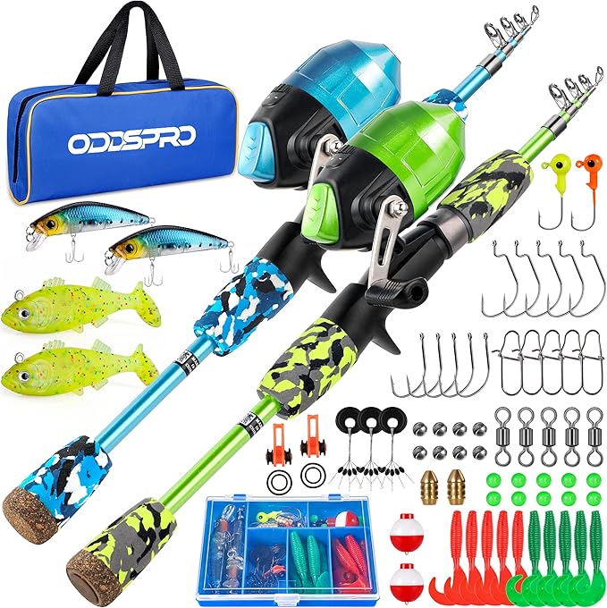 ODDSPRO Kids Fishing Pole Pink, Portable Telescopic Fishing Rod and Reel Combo by ODDSPRO