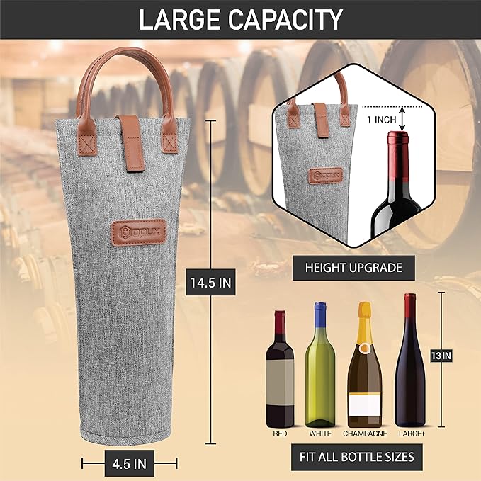 opux Wine Bag Single Bottle Carrier Tote, Insulated Travel Wine Cooler Bag - Image 3