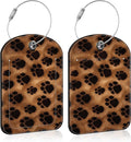 Brown Black Animal Print Paw Prints Leather Luggage Tag by Unknown