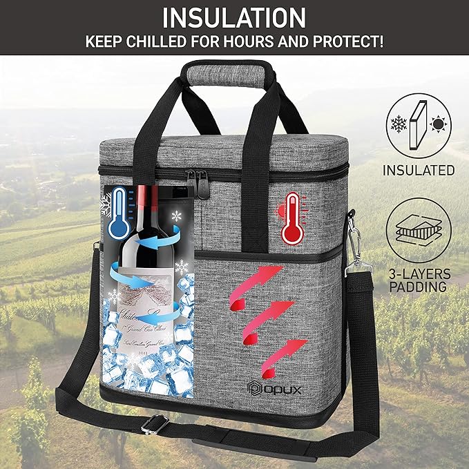 opux 6 Bottle Carrier Tote | Insulated Padded Wine Cooler Bag - Image 2