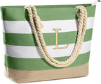 YOOLIFE Initial Canvas Waterproof Beach Tote Bag Zipper Personalized Gifts by YOOLIFE
