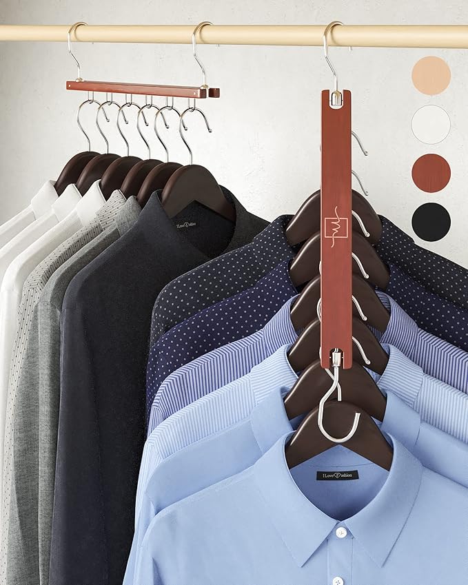 MORALVE Space Saving Hangers for Closet – 4 Pack European Beechwood 6-Tier by MORALVE