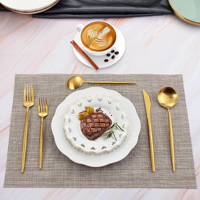 Matte Gold Silverware Set, IBIILII JEFF 40 Pieces Stainless Steel Flatware - Image 6
