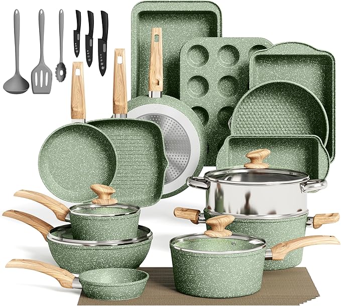 MAISON ARTS 30 Piece Pots and Pans Set Non Stick, Kitchen Cookware & Bakeware by MAISONARTS