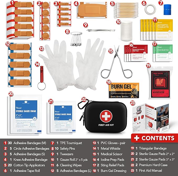Mini First Aid Kit, 100 Pieces Water-Resistant Hard Shell Small Case - Image 3