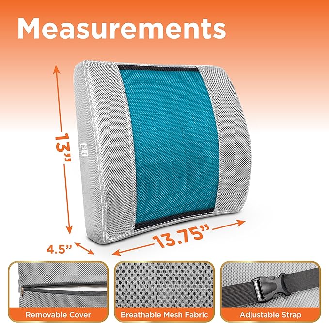 BLACK+DECKER Cooling Gel Lumbar Memory Foam Cushion – Ergonomic Back Support - Image 6