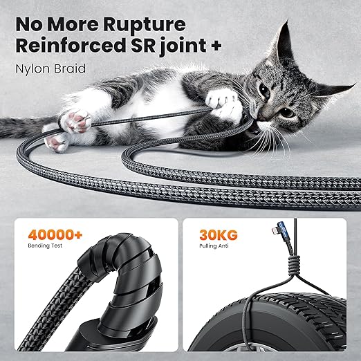 USB C Cable 100W Right Angle Fast Charging Cord, Nylon Braided USB 2.0 Cable - Image 5