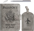 Passport Holder With Luggage Tag Cover Wallet RFID Blocking Leather Case Travel by PASCACOO