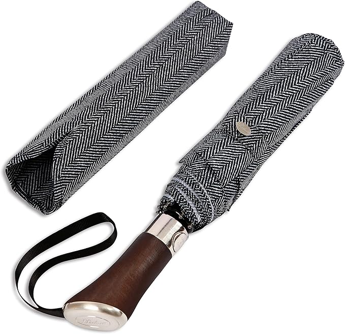 Balios Travel Umbrella Luxurious Golden Hardwood Handle Auto Open & Close by Balios