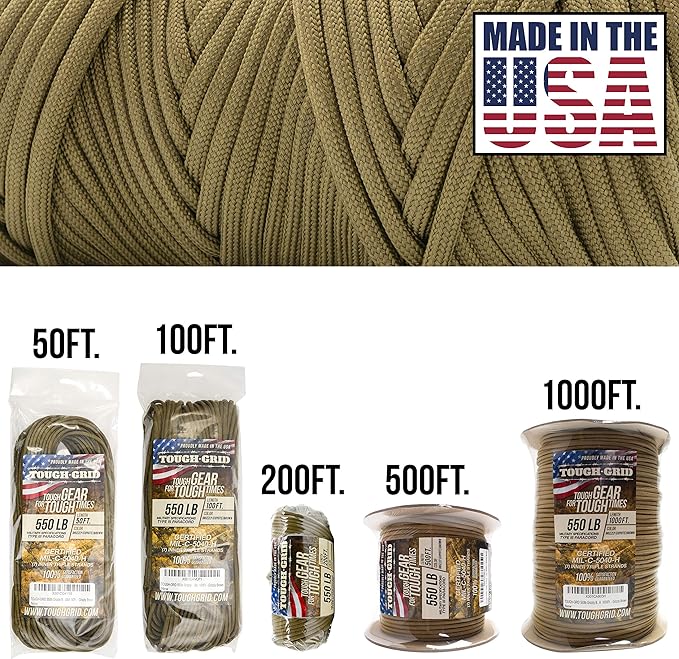 TOUGH-GRID 550 Paracord Rope Nylon Parachute Cord, Made in USA Survival Kit - Image 2