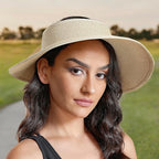 Joywant Womens Sun Visor Hats, Packable Wide Brim Ponytail Beach Hat Straw - Image 9