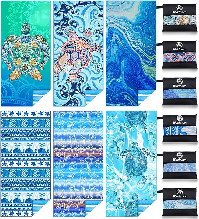 6 Pack Microfiber Lightweight Beach Towel Sand Free Quick Dry Absorbent Thin by WIDDONEN