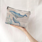 Watercolor Beach Ocean Whale Makeup Bag Travel Cosmetic Bags,Rustic Marine Life Sea Animal Cosmetic Bags with Zipper Pouch Travel Toiletry Case,Gifts for Whale Lovers