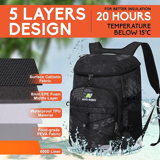 N NEVO RHINO Backpack Coolers Insulated Leak Proof 36/54 Cans, Portable - Image 2