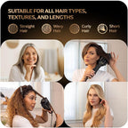 Automatic Dual Voltage Blowout Brush Hair Dryer, 4-in-1 Blow Drying Brush, Ionic Hair Straightener w/No Heat Damage, Light 1.3 lb Blowout Tool, Blow Dryer Curling Wand, Hot Air Styler for All Types