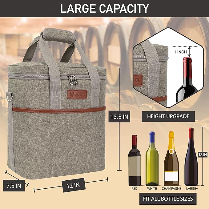 opux 6 Bottle Carrier Tote | Insulated Padded Wine Cooler Bag - Image 3
