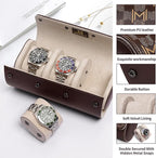 MOZSLY Watch Roll Travel Case 3 Slots Portable Watches Box Organizer Storage - Image 4