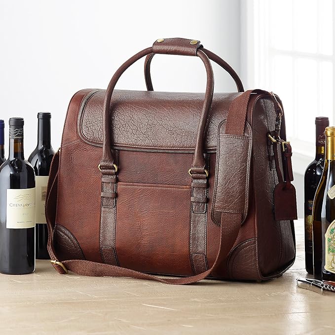 Wine Enthusiast 6-Bottle Leather Wine Tote Bag | Handcrafted Leather Wine - Image 2