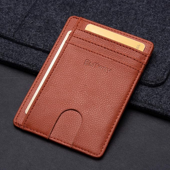 Buffway Slim Minimalist Front Pocket RFID Blocking Leather Wallets - Image 4