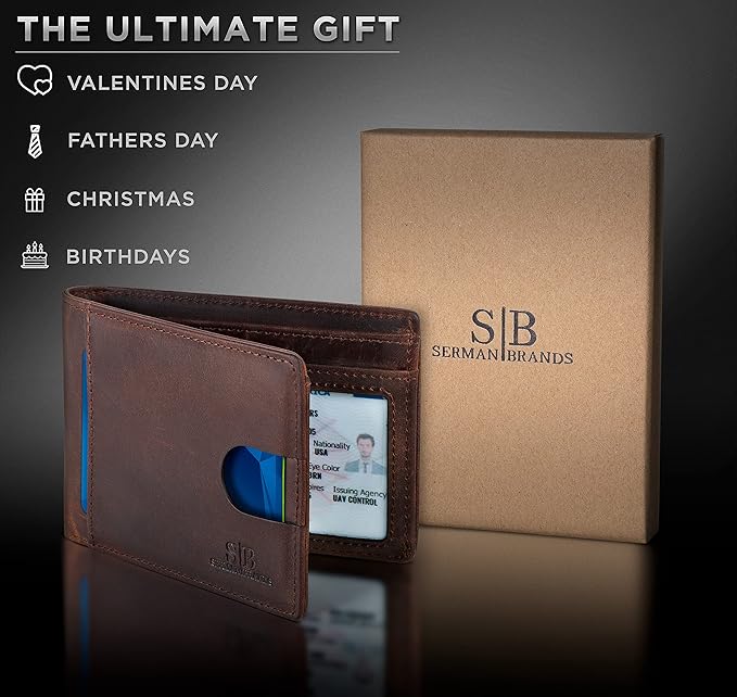 SERMAN BRANDS RFID Blocking Slim Bifold Genuine Leather Thin Minimalist Front - Image 6