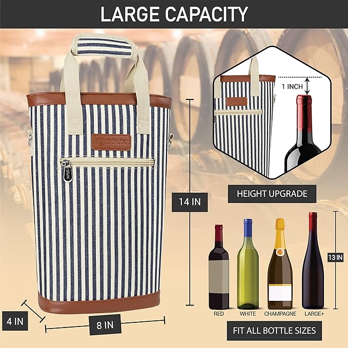opux Two Bottle Wine Bag Carrier Tote, Insulated Leakproof 2 Bottle Wine Cooler - Image 4