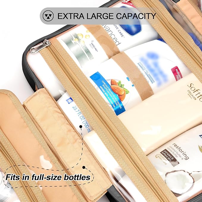 Travel Hanging Toiletry Bag for Women, Holds Full-Size Shampoo, - Image 4
