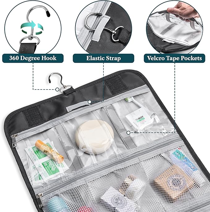 PAVILIA Hanging Toiletry Bag Women Men, Travel Kit Foldable Large Toiletries - Image 3