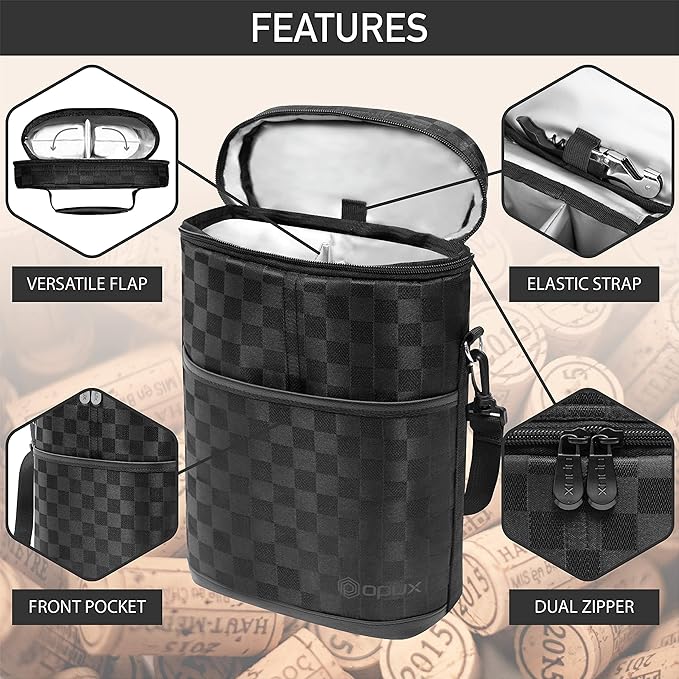 opux 2 Bottle Wine Carrier Tote, Insulated Leakproof Wine Cooler Bag, Wine - Image 4