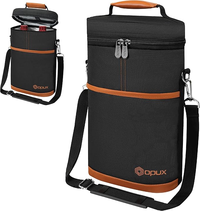 opux 2 Bottle Wine Carrier Tote, Insulated Leakproof Wine Cooler Bag, Wine - Image 8