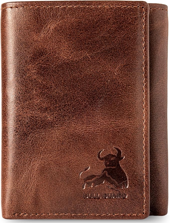 BULL GUARD Best Leather Men's RFID Trifold Wallet by BullGuard
