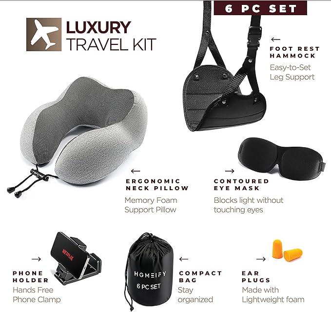 Airplane Neck Pillow Includes Travel Pillow + Airplane Phone Holder Mount + Eye - Image 2