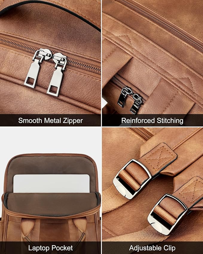 MASINTOR 15.6 inch PU Leather Laptop Backpack Purse - Image 6