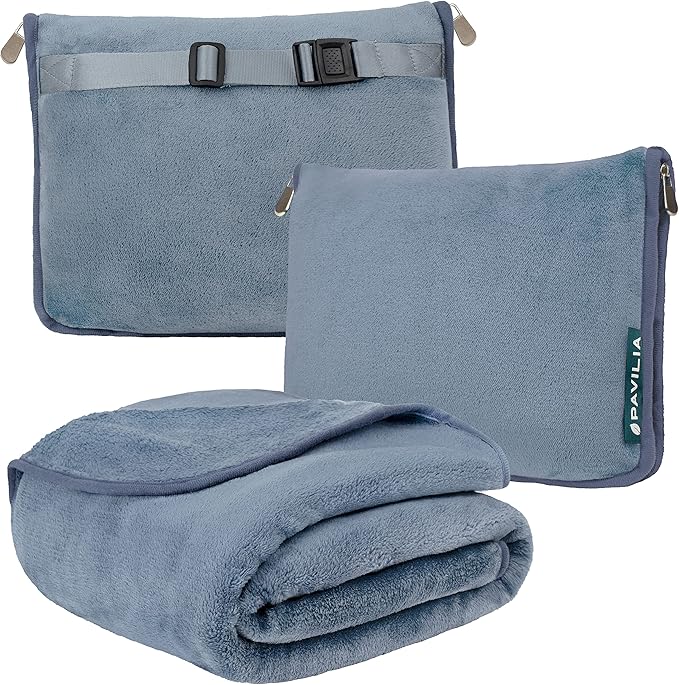 PAVILIA Travel Blanket Pillow, Soft Airplane Blanket 2-IN-1 Combo Set, Plane by PAVILIA