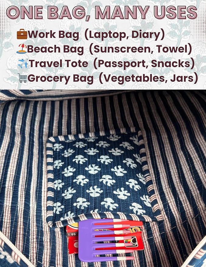 Cotton Quilted Tote Bag for Women – Large Beach & Travel Tote - Image 6