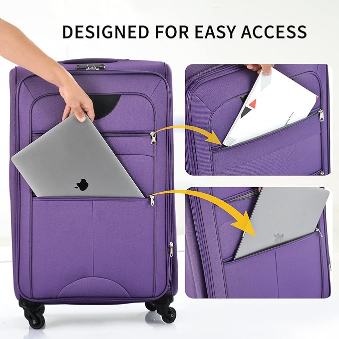 Merax Softside Luggage Set Softshell Lightweight 3 Piece Spinner Suitcase 22" - Image 2