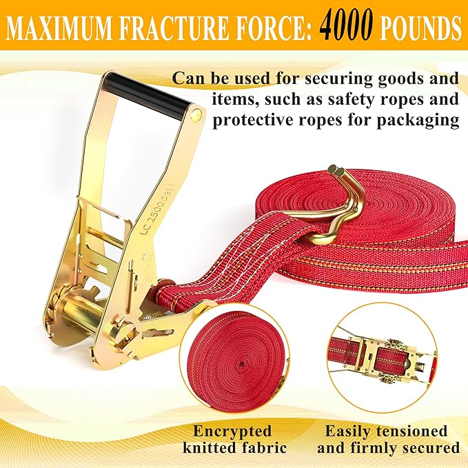 4Pack Heavy Duty Ratchet Straps, 2” 32Ft Ratchet Tie Down Strap, Tie Down - Image 4