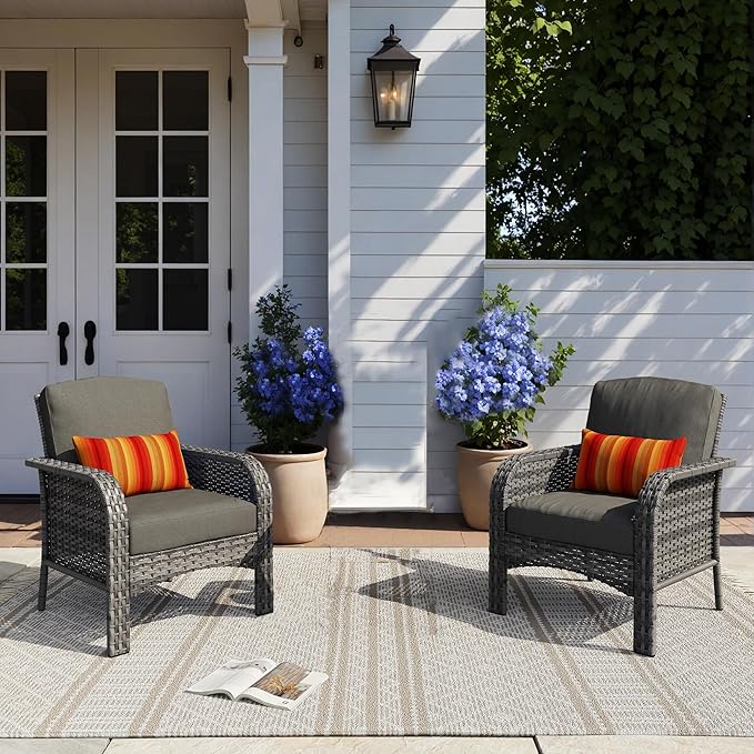 HOOOWOOO Patio Furniture Set, 2 Pieces Outdoor Wicker Chairs Set, All Weather by DesignforBetterLife