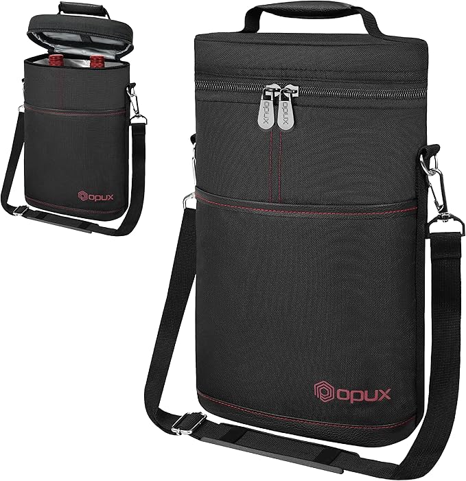 opux 2 Bottle Wine Carrier Tote, Insulated Leakproof Wine Cooler Bag, Wine - Image 8