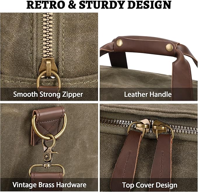 50L Duffle Bag for Men, Nomad Waxed Canvas Travel Duffel Bag Vintage Genuine - Image 5