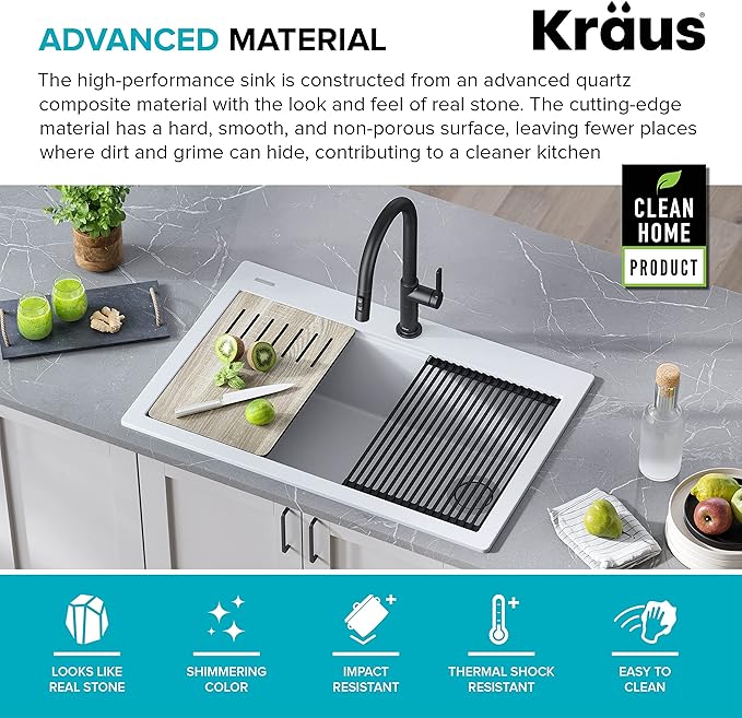 KRAUS Bellucci Workstation 33 in. Drop In Single Bowl Granite Kitchen Sink in - Image 7