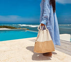 Large Beach Tote Bag with Hat Holder Straps, Womens large beach bag- Vation - Image 2
