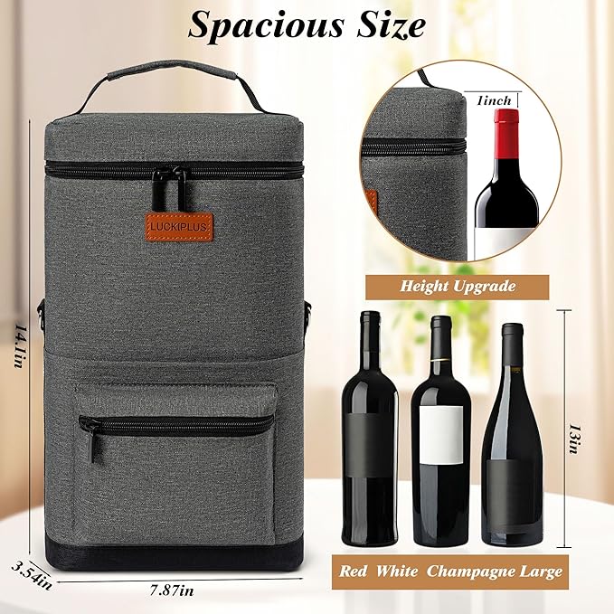2 Bottle Wine Bag Carrier Tote, Portable Wine Cooler Bag - Image 2