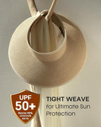 Womens Sun Visor Hats Wide Brim Straw Beach Hat UV Protection Ponytail Packable - Image 4