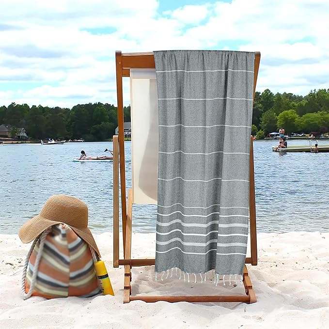 HILLFAIR Cotton Turkish Beach Towels, Quick Dry Lightweight Sand Free Peshtemal - Image 6