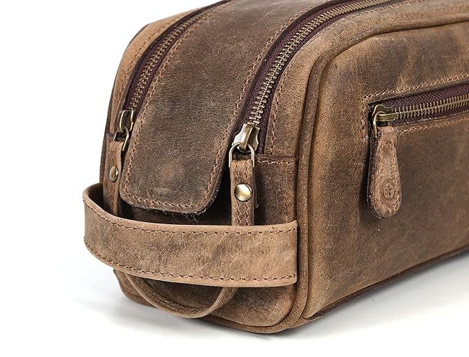 10" Premium Leather Toiletry Travel Pouch - Image 6