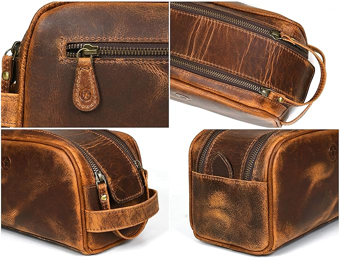 10" Premium Leather Toiletry Travel Pouch - Image 7