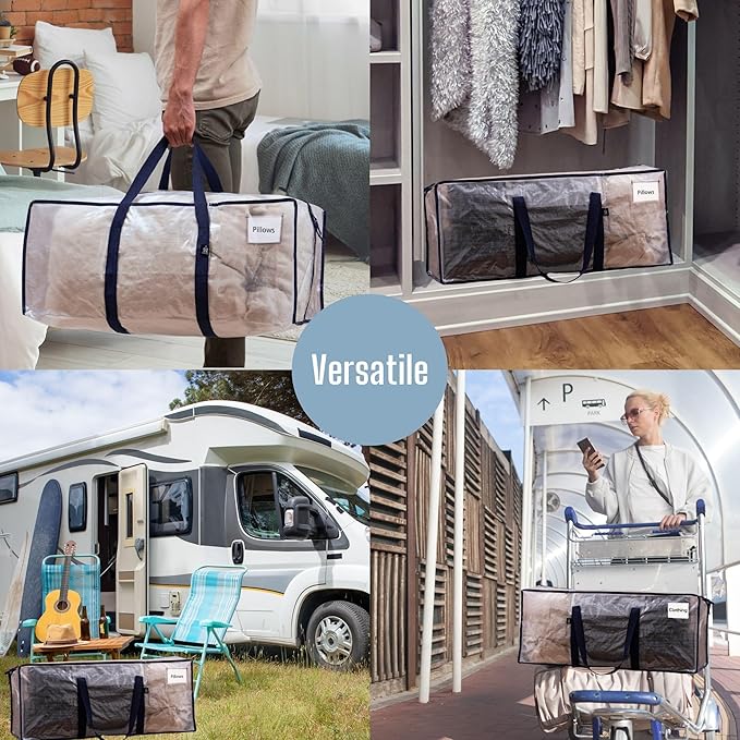 VENO 8 Pack Moving Bags Plastic Storage Totes Clothes Organization Large W - Image 6
