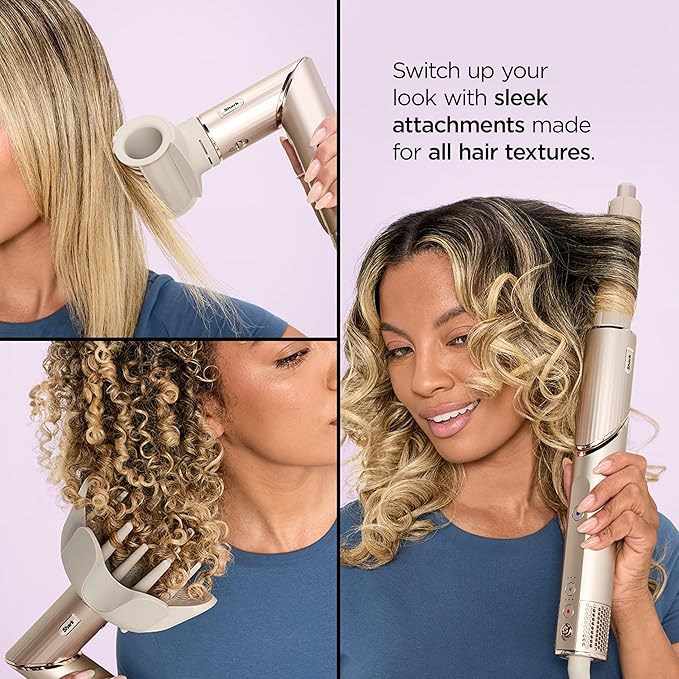 Shark FlexStyle Air Styling & Drying System, Powerful Hair Dryer Brush & Multi-Styler with Auto-Wrap Curlers, Paddle Brush, Oval Brush, Concentrator Attachment, Stone, HD430